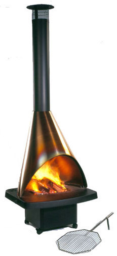 rollbarer Gey - Terrassenkamin aus Edelstahl, Kupfer und Herdguss